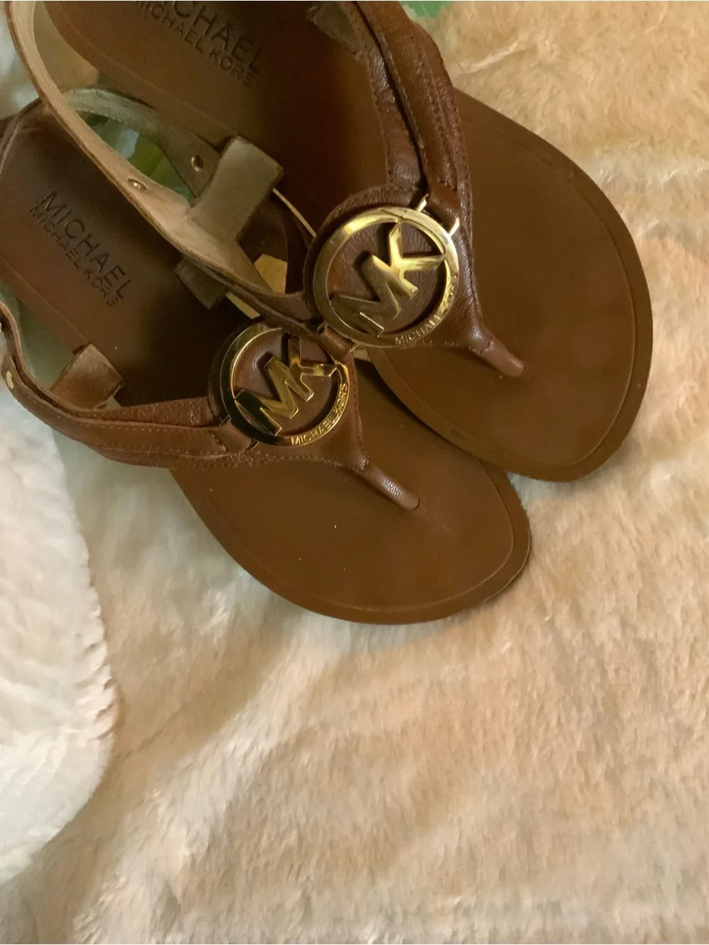 Michael Kors Brown Girls' MK Logo T-Strap Sandals